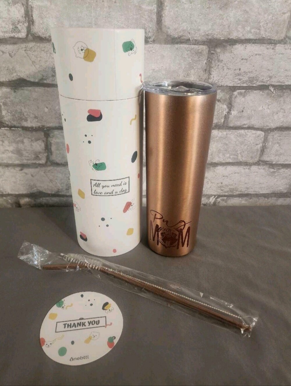 Onebttl Pug Mom Stainless 20oz. Tumbler - Dog Lover Gift / Rose Gold New